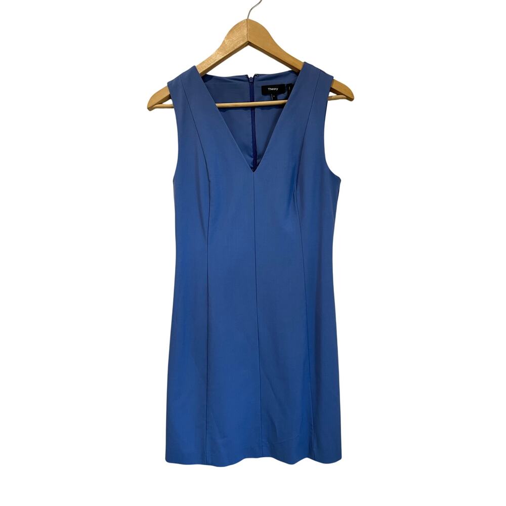Theory Blue‎ Wool Blend Easy V Shift Dress Stretch Workwear Size 6